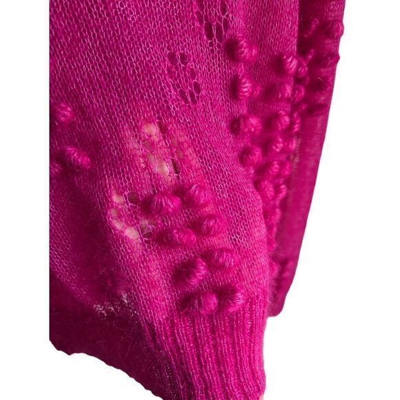 Aje sweater size S Fawcett pom pom fine open knit mohair wool blend Raspberry - Picture 6 of 8